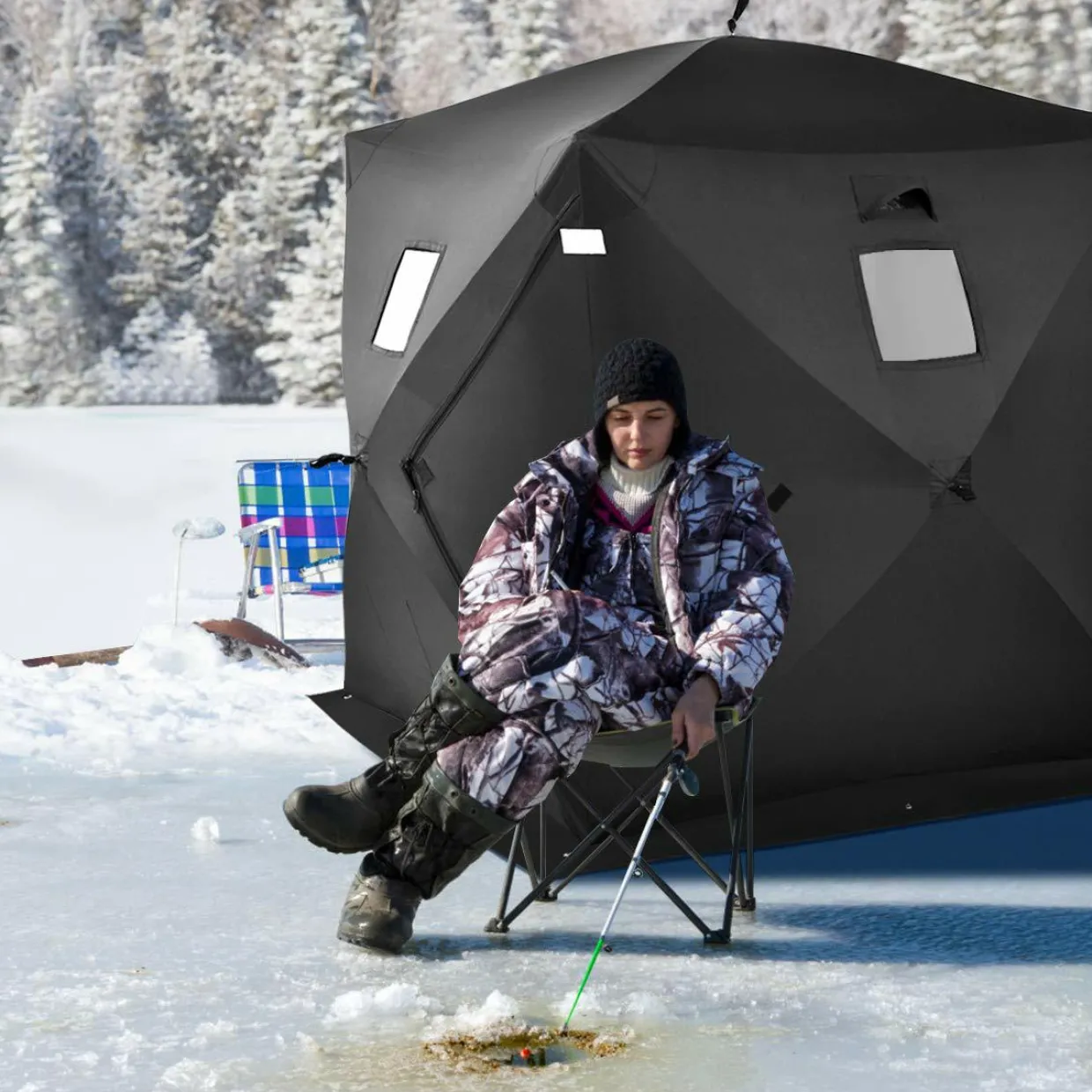 Ice Fishing Shelter, Pop-up Portable Ice Shanty Tent for 2-3 Person