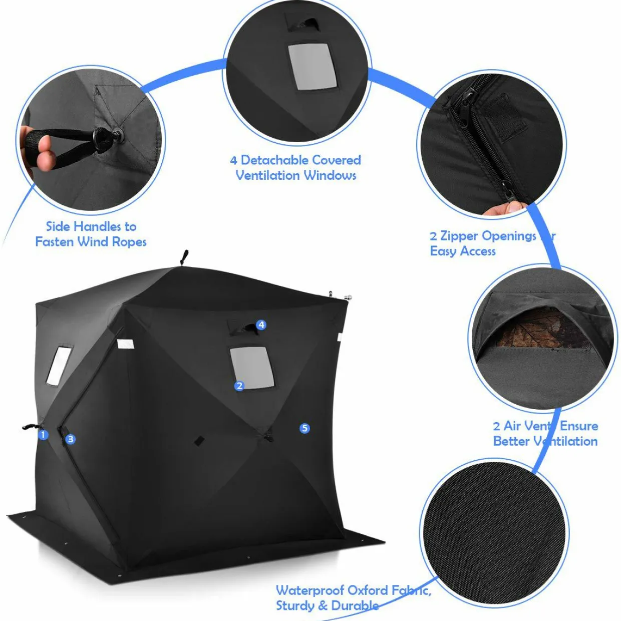 Ice Fishing Shelter, Pop-up Portable Ice Shanty Tent for 2-3 Person