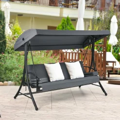 2-in-1 Convertible Porch Swing, 3-Seater Patio Swing with Adjustable Tilt Canopy