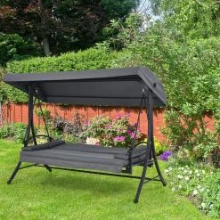 2-in-1 Convertible Porch Swing, 3-Seater Patio Swing with Adjustable Tilt Canopy