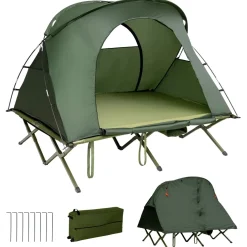 4-in-1 Folding Tent for 2 Persons W/Waterproof Cover & Self-Inflating Mattress & Roller Carrying Bag
