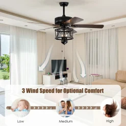 50-Inch Ceiling Fan with Lights, 3-Speed Adjustable (Coffee)