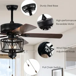 50-Inch Ceiling Fan with Lights, 3-Speed Adjustable (Coffee)