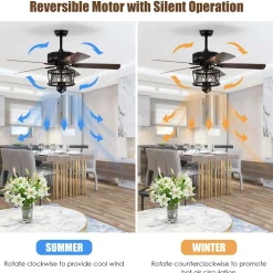 50-Inch Ceiling Fan with Lights, 3-Speed Adjustable (Coffee)