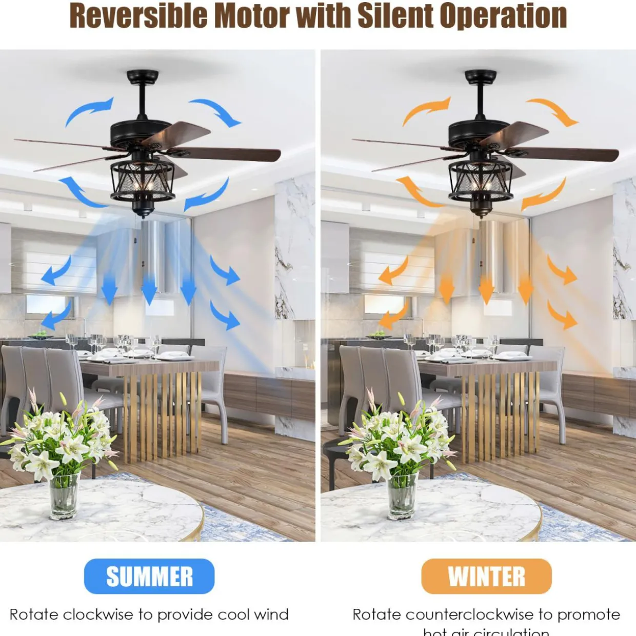 50-Inch Ceiling Fan with Lights, 3-Speed Adjustable (Coffee)