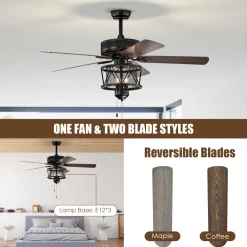 50-Inch Ceiling Fan with Lights, 3-Speed Adjustable (Coffee)