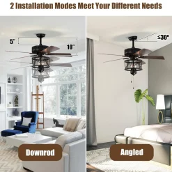 50-Inch Ceiling Fan with Lights, 3-Speed Adjustable (Coffee)