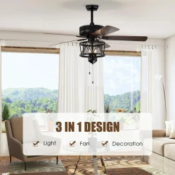 50-Inch Ceiling Fan with Lights, 3-Speed Adjustable (Coffee)