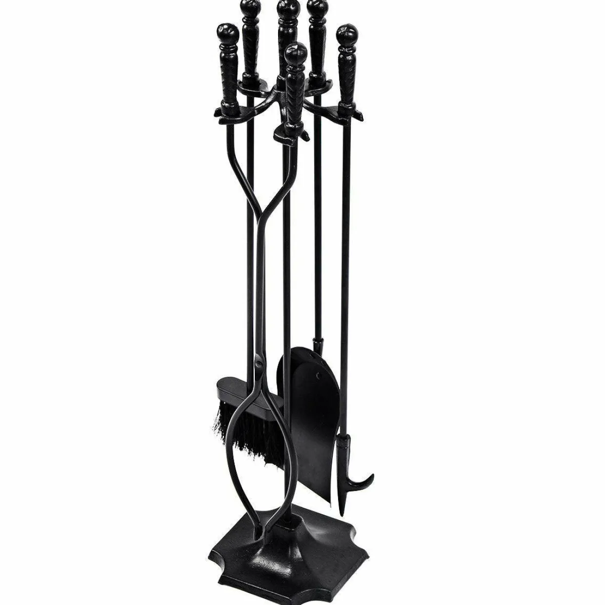 32 inch Fireplace Set 5 Piece Rustic Heavy Duty Compact Wrought Iron Fire Place Tool Set with Pedestal Place