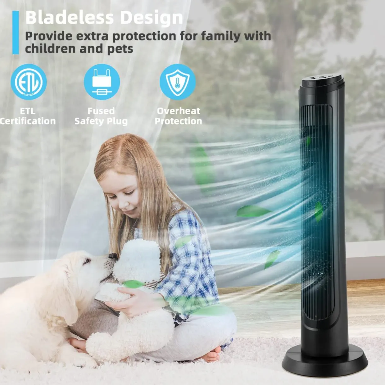 40 Inch Tower Fan with Remote, Oscillating Standing Fan with 3 Wind Modes