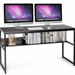 55 Inches Computer Desk with Bookshelf, Study Writing Table w/Storage Shelf & Sturdy Metal Frame