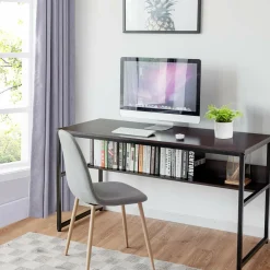 55 Inches Computer Desk with Bookshelf, Study Writing Table w/Storage Shelf & Sturdy Metal Frame