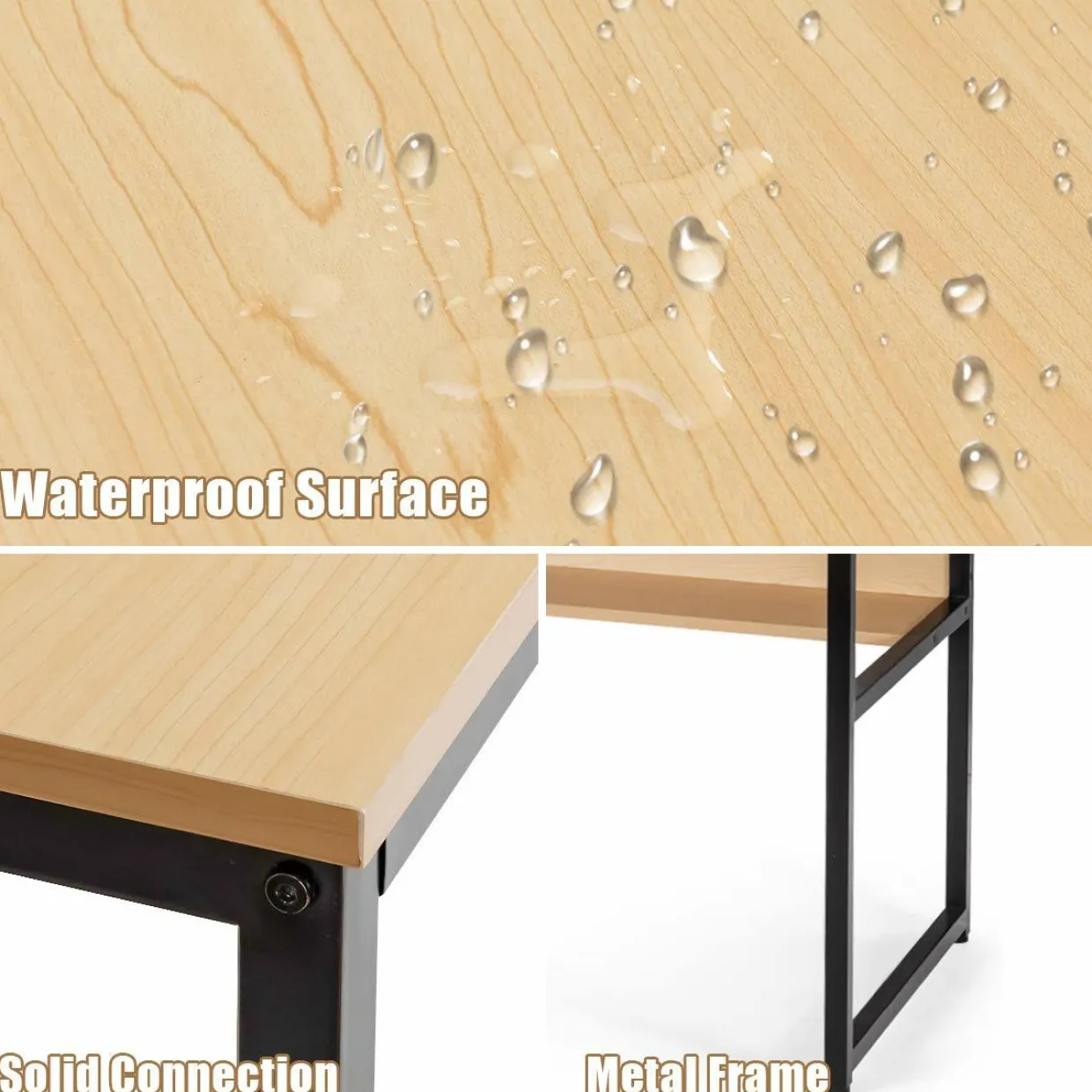 55 Inches Computer Desk with Bookshelf, Study Writing Table w/Storage Shelf & Sturdy Metal Frame