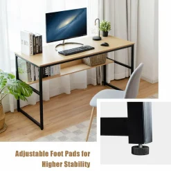55 Inches Computer Desk with Bookshelf, Study Writing Table w/Storage Shelf & Sturdy Metal Frame
