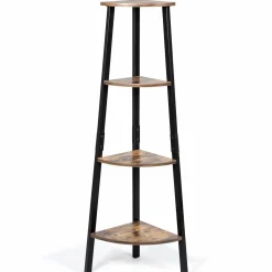 Industrial Corner Shelf, 4-Tier Ladder Bookshelf, Metal Frame Storage Rack