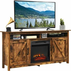 Industrial Fireplace TV Stand for TVs Up to 65 Inches, Entertainment Center w/18 1400W Electric Fireplace
