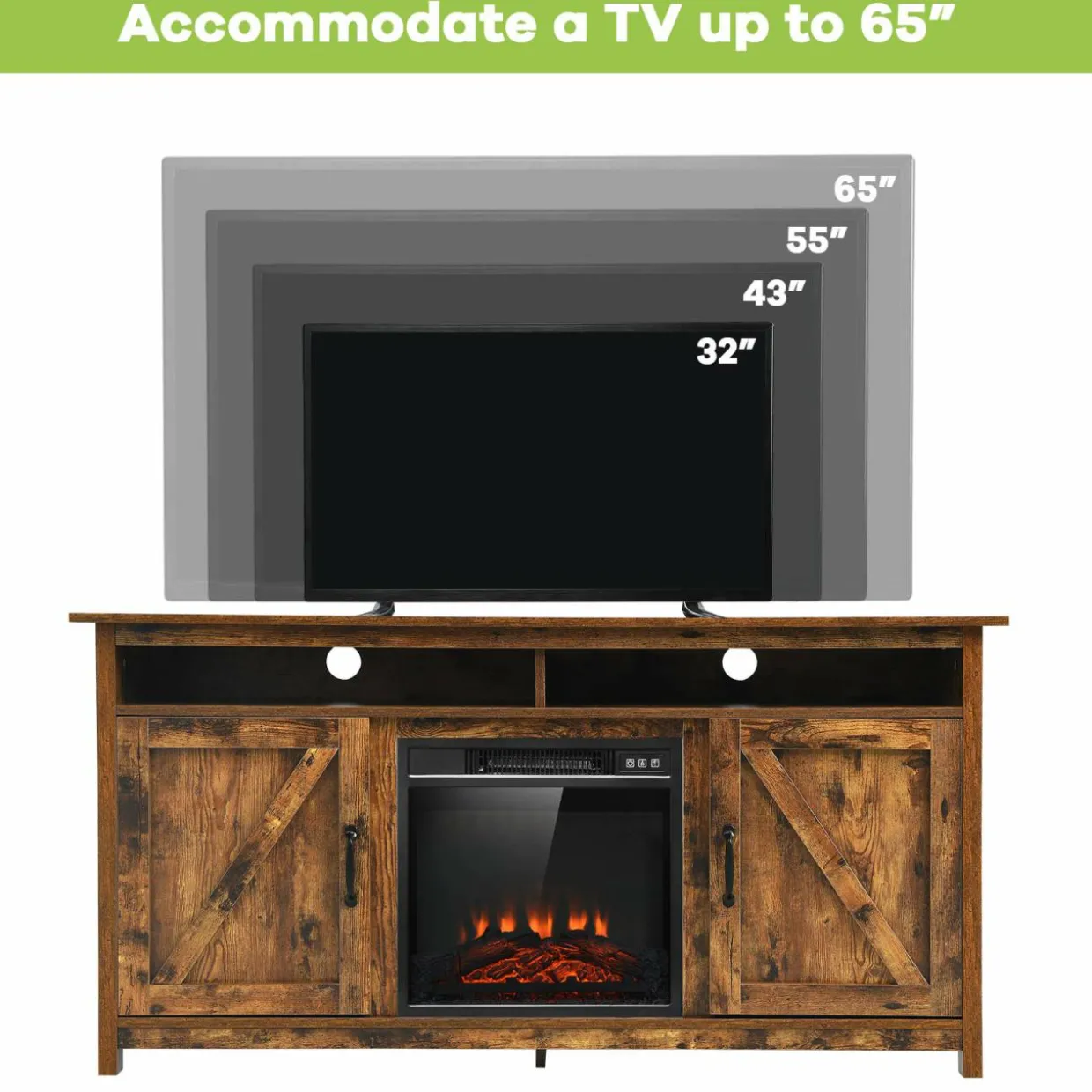 Industrial Fireplace TV Stand for TVs Up to 65 Inches, Entertainment Center w/18 1400W Electric Fireplace