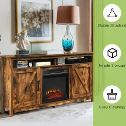 Industrial Fireplace TV Stand for TVs Up to 65 Inches, Entertainment Center w/18 1400W Electric Fireplace