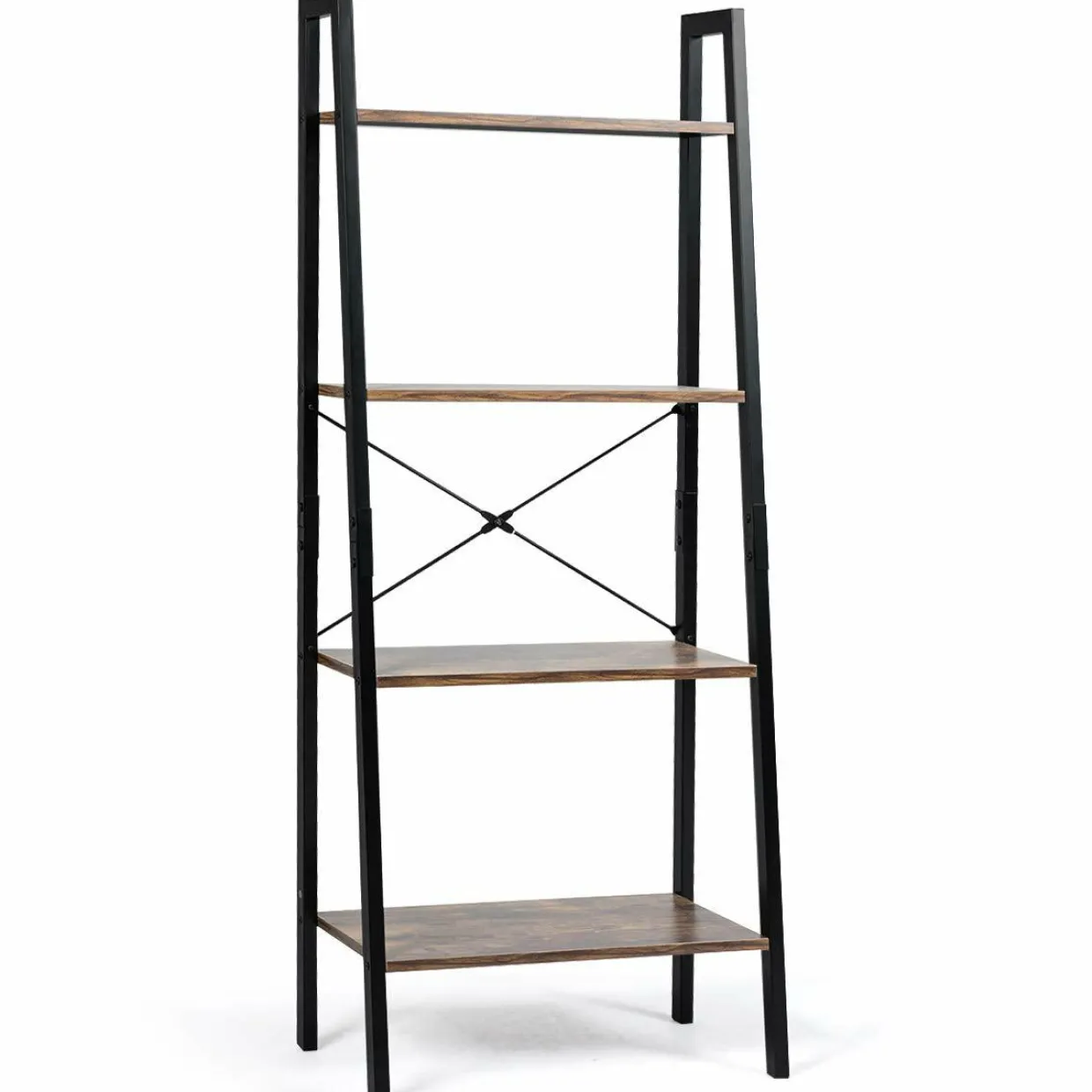 Industrial Ladder Shelf, 4-Tier Retro Metal Frame Bookshelf