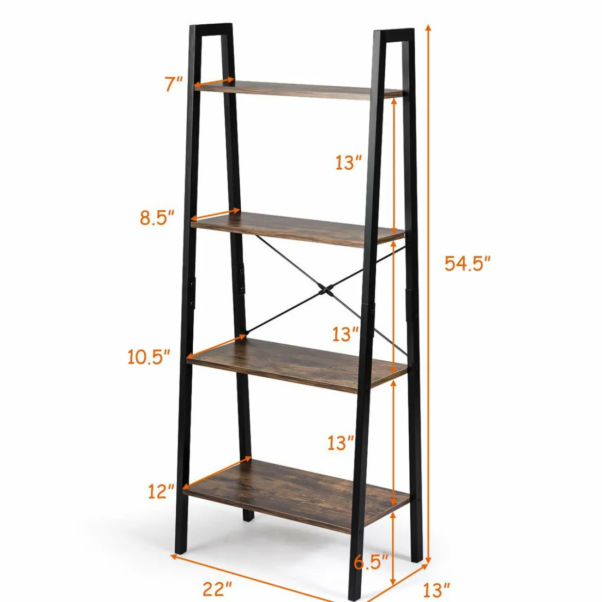 Industrial Ladder Shelf, 4-Tier Retro Metal Frame Bookshelf