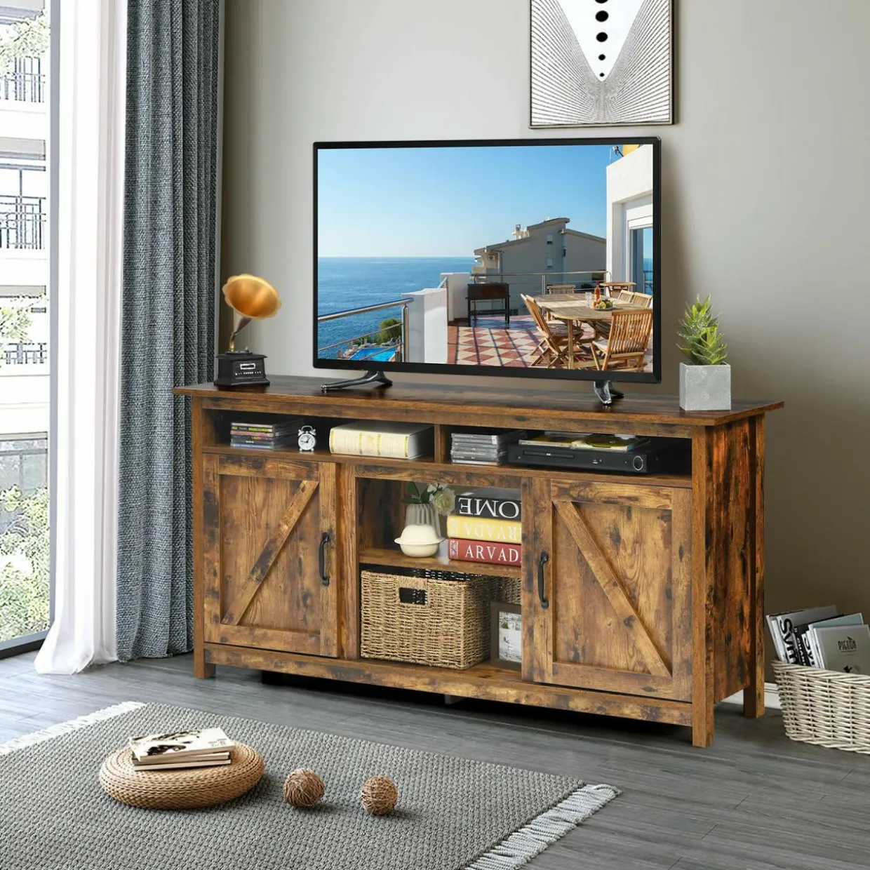 Industrial TV Stand with Barn Doors for TVs up to 65 Inches