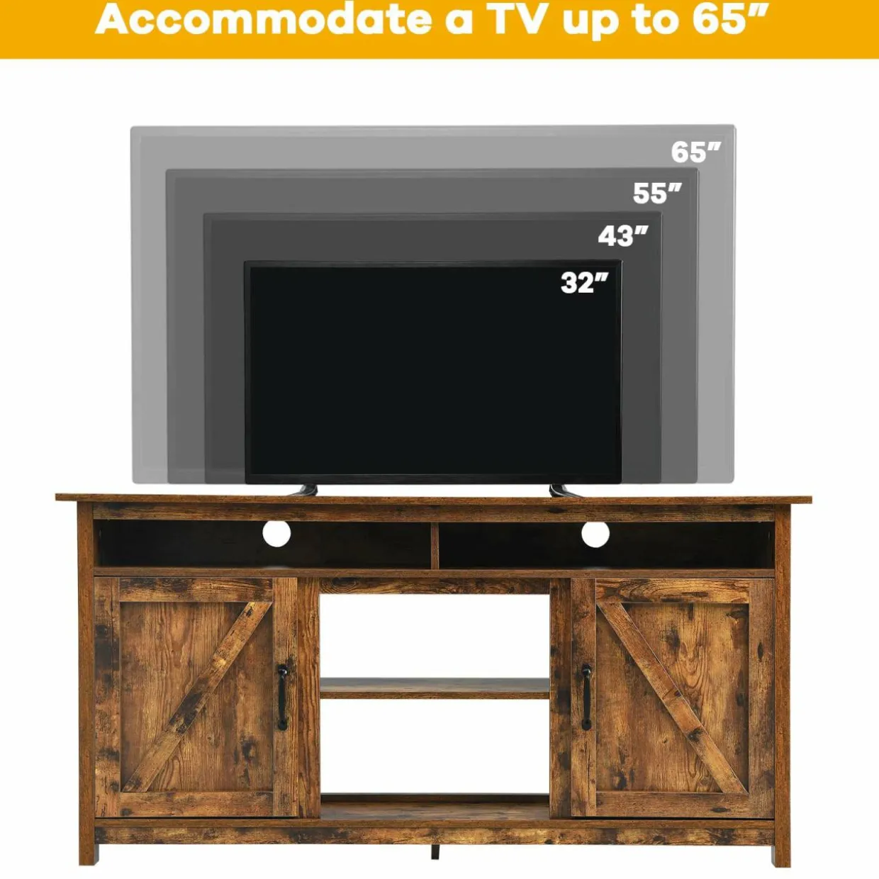 Industrial TV Stand with Barn Doors for TVs up to 65 Inches