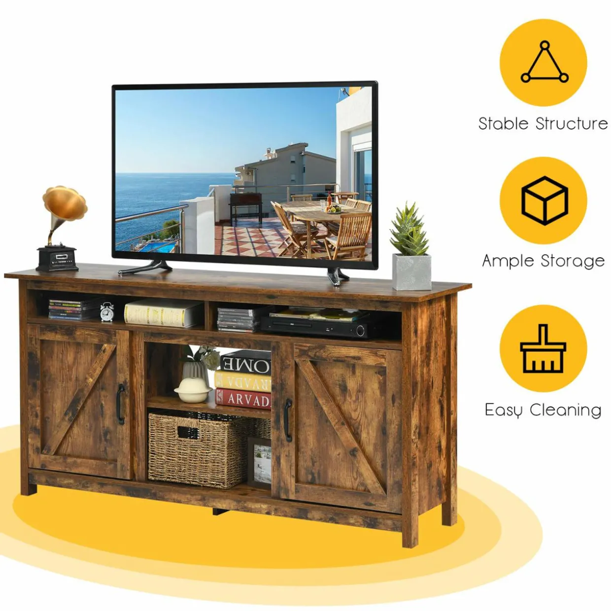 Industrial TV Stand with Barn Doors for TVs up to 65 Inches