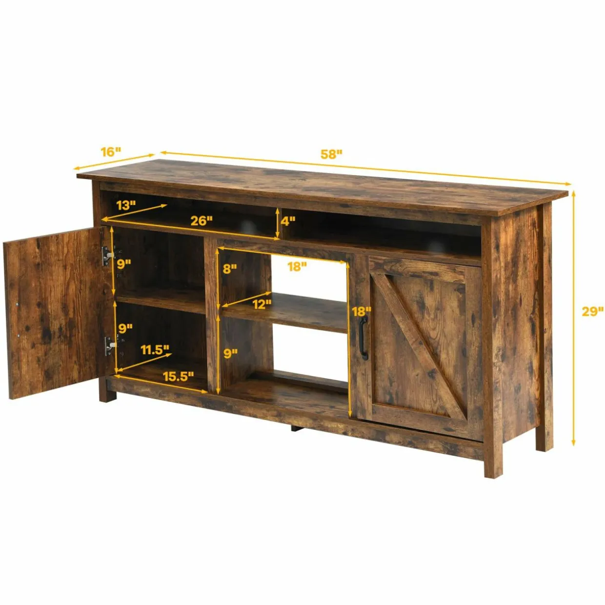 Industrial TV Stand with Barn Doors for TVs up to 65 Inches