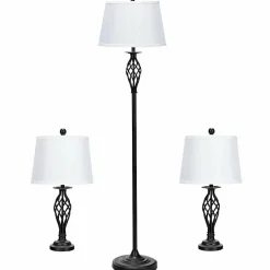 Lamp Set 3-Piece Modern Home Living Room Bedroom Antique Bronze Finish Lamps