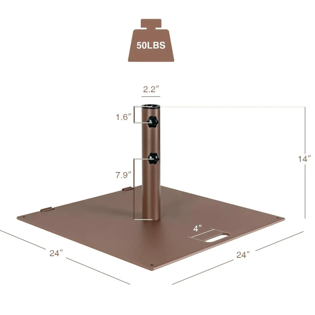 50 LBS Patio Umbrella Stand, Fits for 1.6 - 1.9 Umbrella Pole (Bronze)