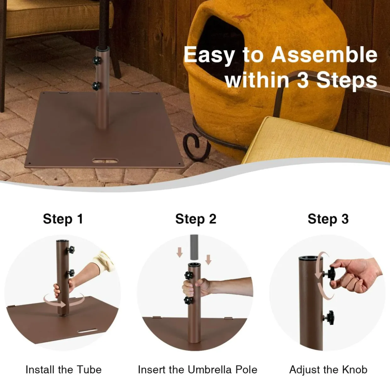 50 LBS Patio Umbrella Stand, Fits for 1.6 - 1.9 Umbrella Pole (Bronze)