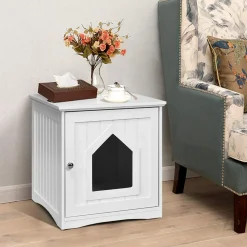 Litter Box Enclosure, Cat Litter Box Furniture Hidden, Nightstand Pet House with Magnetic Door