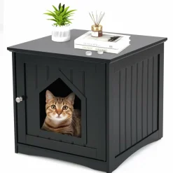 Litter Box Enclosure, Cat Litter Box Furniture Hidden, Nightstand Pet House with Magnetic Door