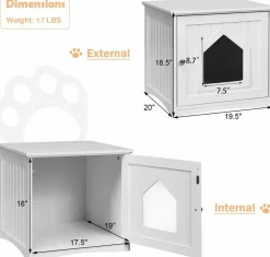 Litter Box Enclosure, Cat Litter Box Furniture Hidden, Nightstand Pet House with Magnetic Door