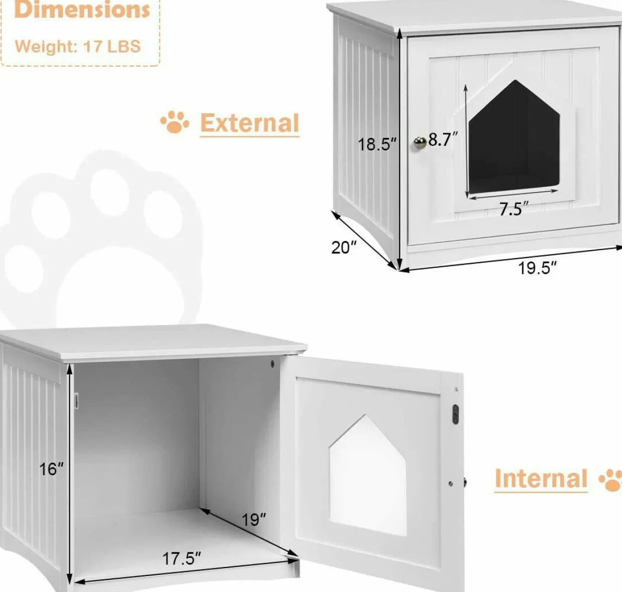 Litter Box Enclosure, Cat Litter Box Furniture Hidden, Nightstand Pet House with Magnetic Door