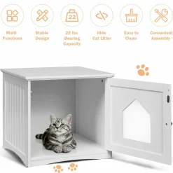 Litter Box Enclosure, Cat Litter Box Furniture Hidden, Nightstand Pet House with Magnetic Door