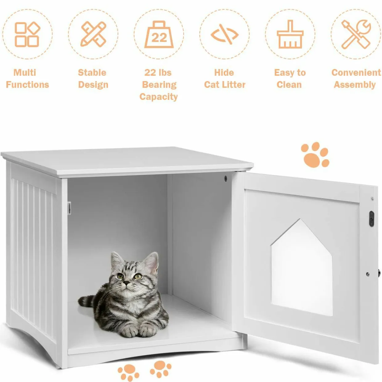 Litter Box Enclosure, Cat Litter Box Furniture Hidden, Nightstand Pet House with Magnetic Door