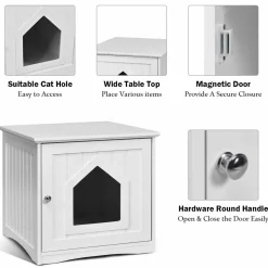 Litter Box Enclosure, Cat Litter Box Furniture Hidden, Nightstand Pet House with Magnetic Door