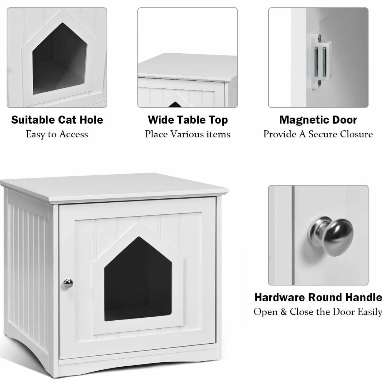 Litter Box Enclosure, Cat Litter Box Furniture Hidden, Nightstand Pet House with Magnetic Door