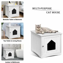 Litter Box Enclosure, Cat Litter Box Furniture Hidden, Nightstand Pet House with Magnetic Door