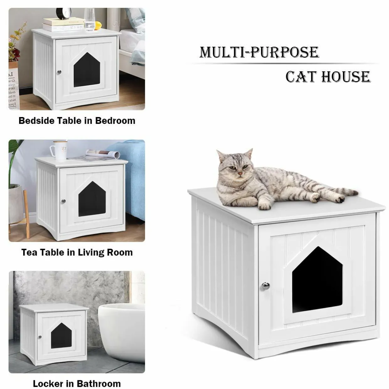 Litter Box Enclosure, Cat Litter Box Furniture Hidden, Nightstand Pet House with Magnetic Door