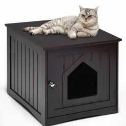 Litter Box Enclosure, Cat Litter Box Furniture Hidden, Nightstand Pet House with Magnetic Door