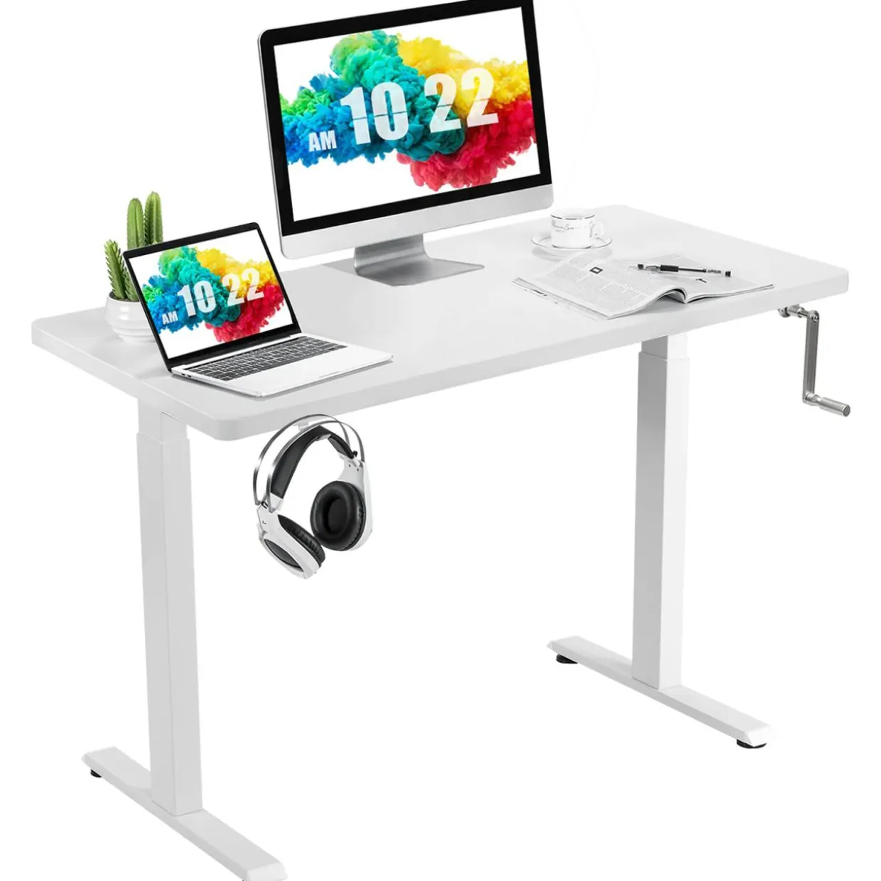 Manual Height Adjustable Standing Desk, 48" x 24" Crank Sit to Stand Desk