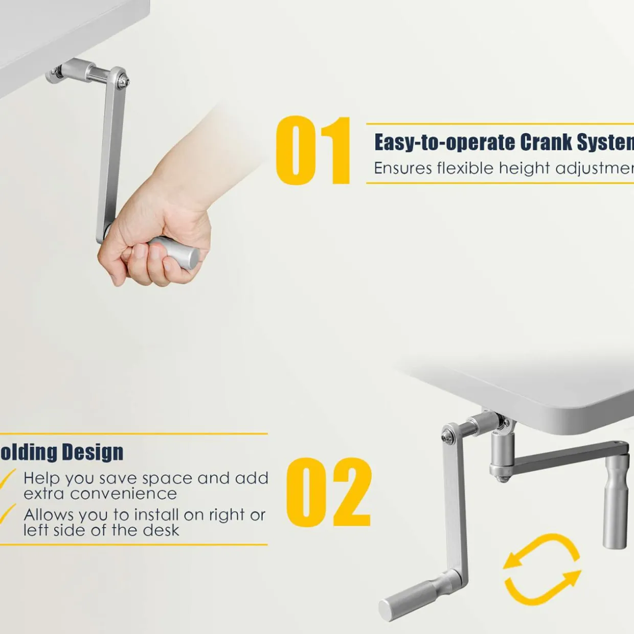 Manual Height Adjustable Standing Desk, 48" x 24" Crank Sit to Stand Desk
