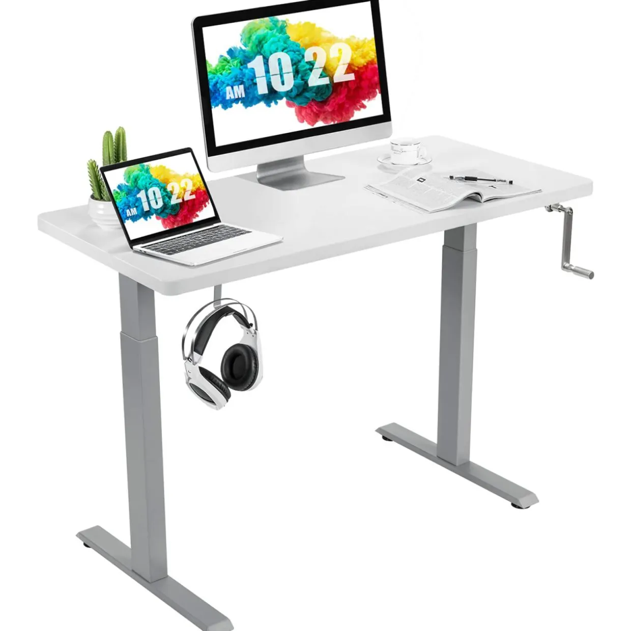 Manual Height Adjustable Standing Desk, 48" x 24" Crank Sit to Stand Desk