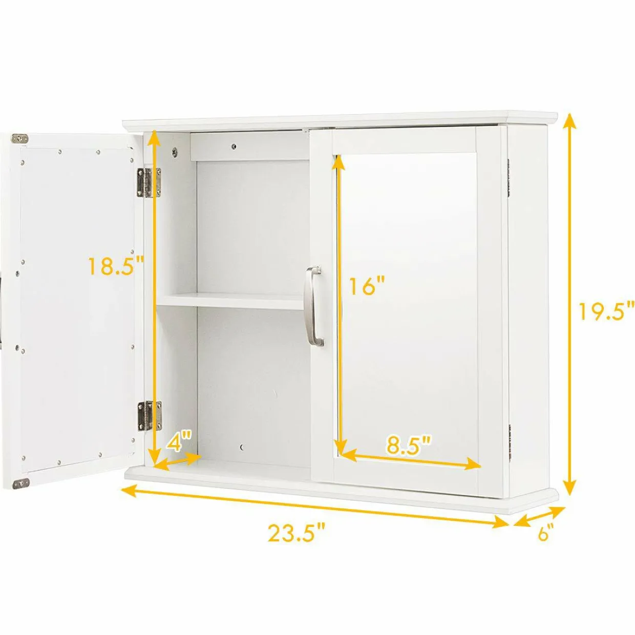 Medicine Cabinet with Mirror, Bathroom Wall Mounted Mirror Cabinet with Double Mirror Doors, 23.5 x 5.5 x 19.5 Inches (White)