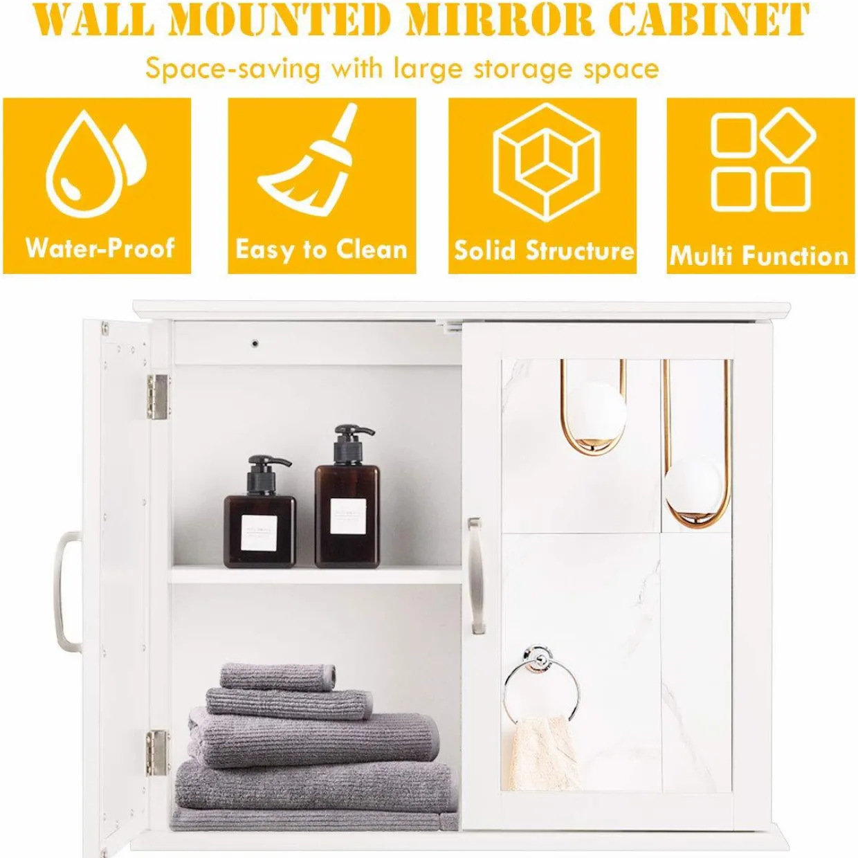 Medicine Cabinet with Mirror, Bathroom Wall Mounted Mirror Cabinet with Double Mirror Doors, 23.5 x 5.5 x 19.5 Inches (White)