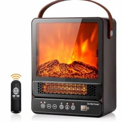 14.5" Mini Portable Electric Fireplace, 750W/1500W Tabletop Stove Heater with 3D Flame & Remote Control