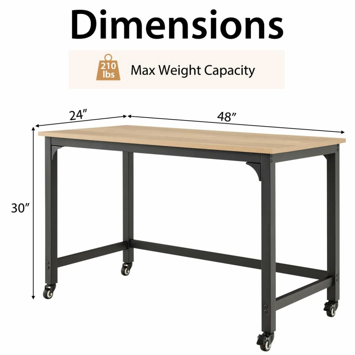 Mobile Computer Desk, Simple Style Rolling Home Office Desk Study Table Writing Desk