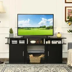 Modern TV Stand for TVs up to 70 Inches, Living Room Console Table w/2 Cabinets & Open Shelves